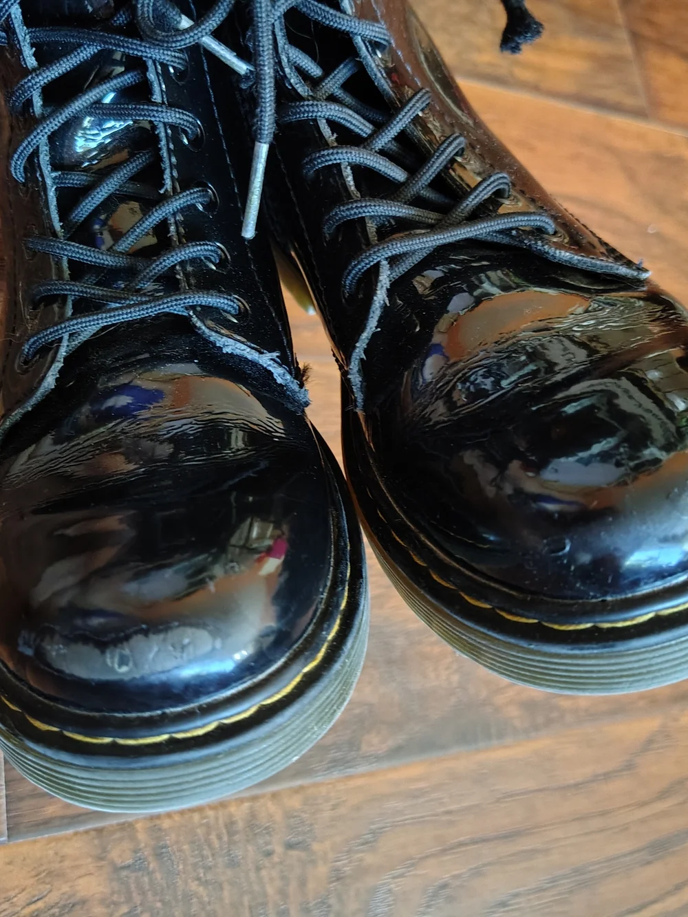 Dr. Martens Kids Black Patent Leather Lace-Up Combat Boots